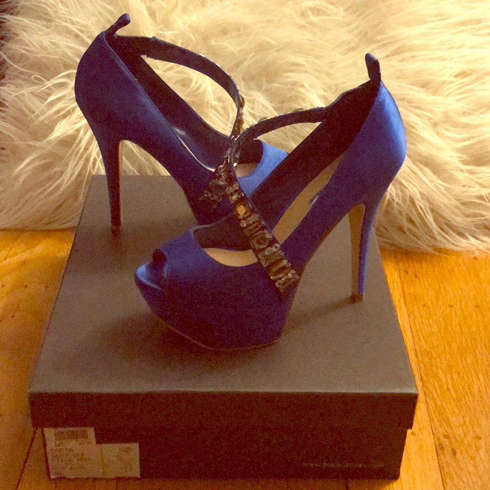 Royal blue gem platform heels